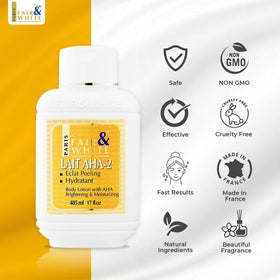Fair & White Original AHA Lotion with Shea Butter formula for balanced renewal.