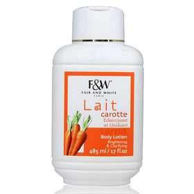 Fair & White Original Carrot Lotion bottle front, suggesting even skin tone benefits.