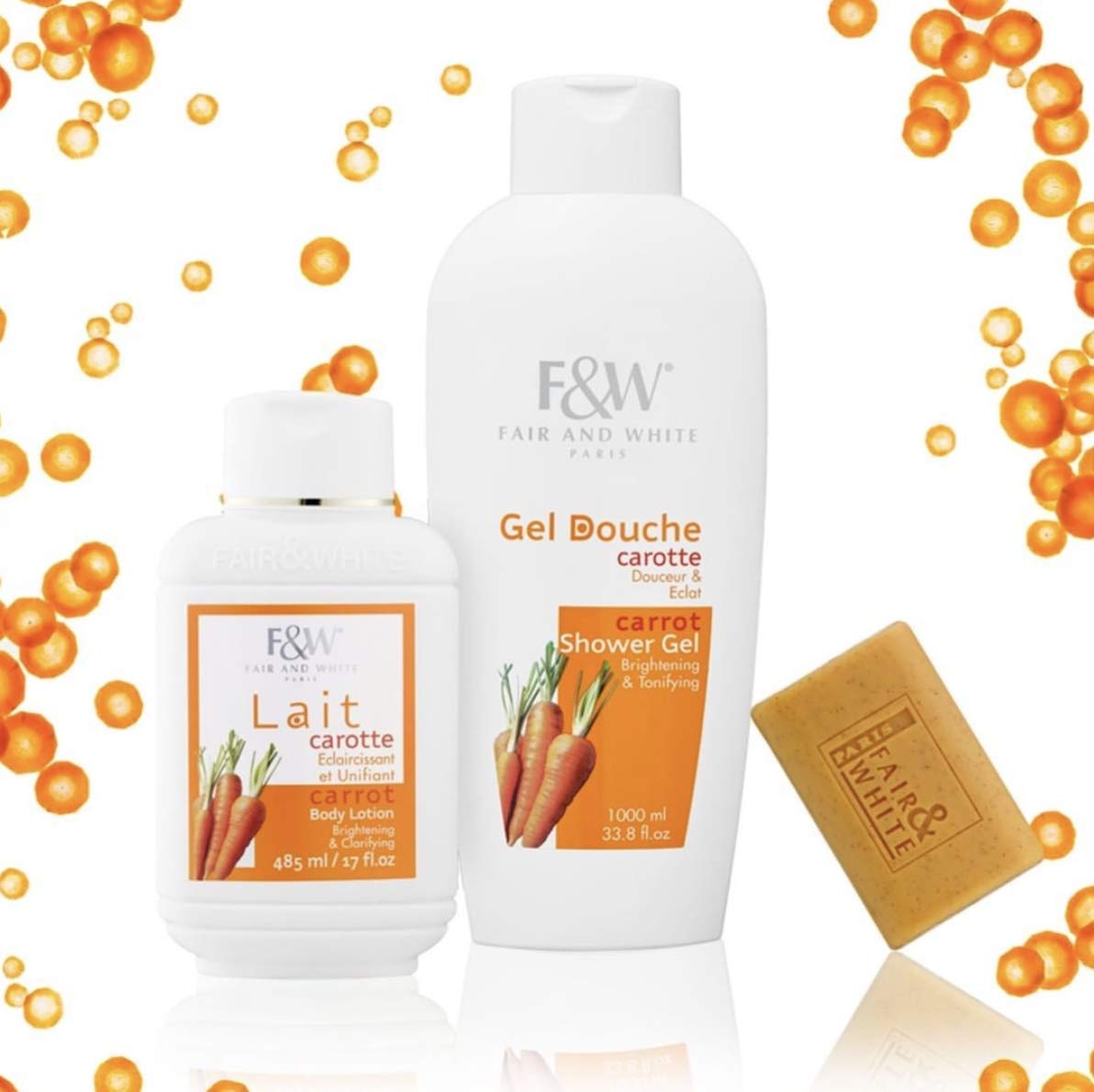 FAIR & WHITE Original Exfoliating Soap rinse with warm water demonstrates easy cleansing ritual.