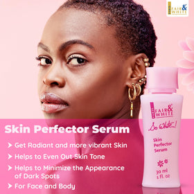 Fair & White So White serum bottle closeup highlights the lightweight formula