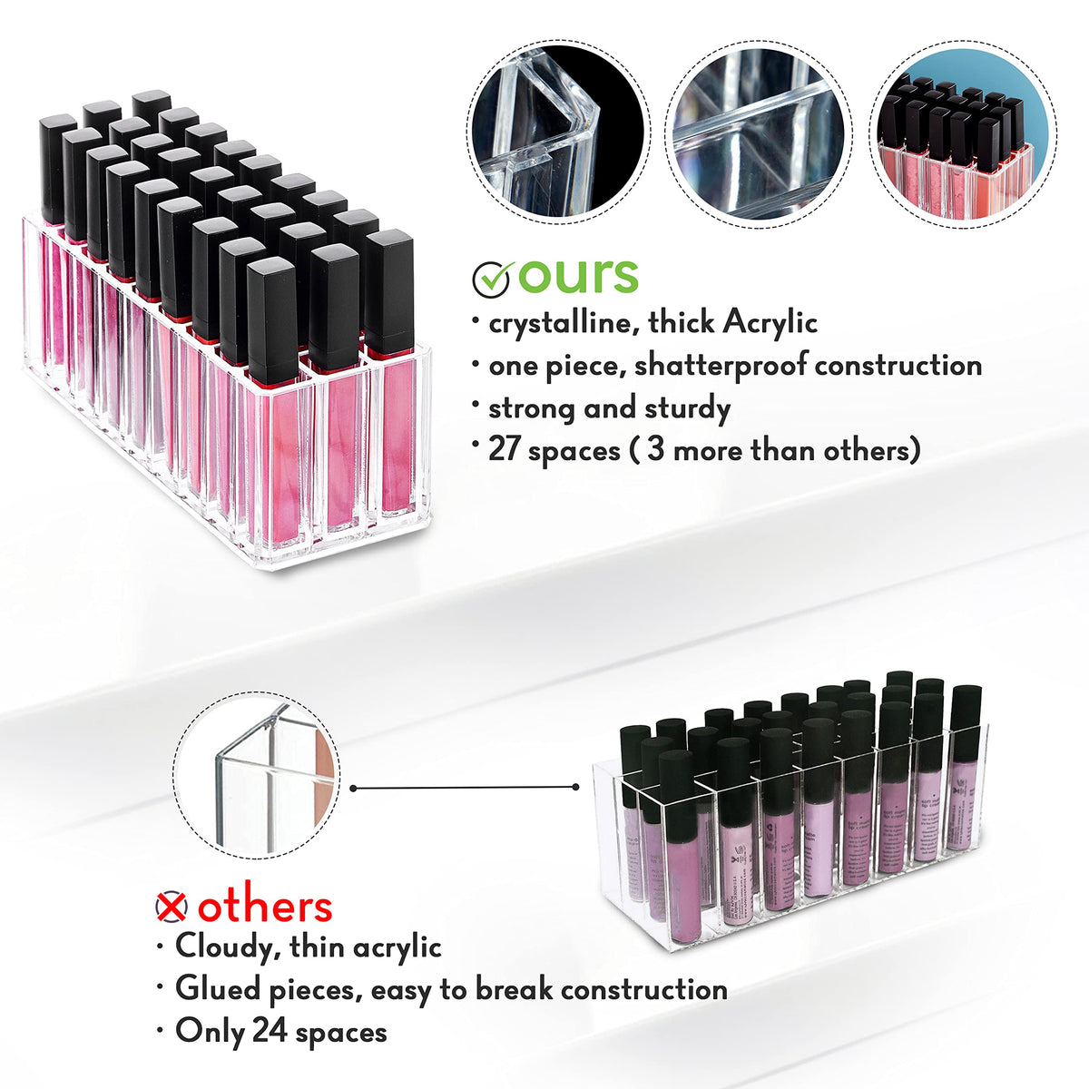 FAJ acrylic makeup holder designed for drawers keeps items organized and within reach.