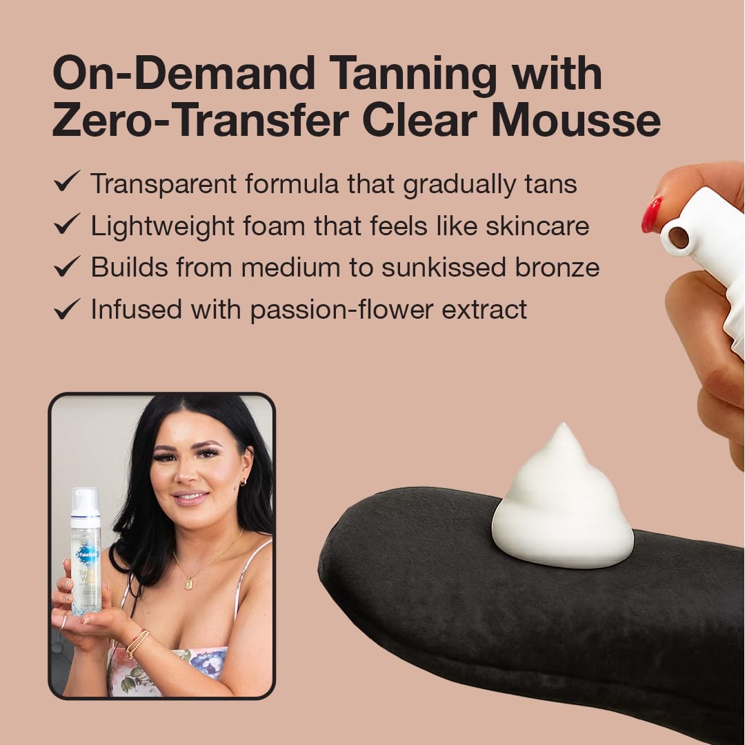 Fake Bake Foam Tanning Water foam-application shot showing smooth color development.