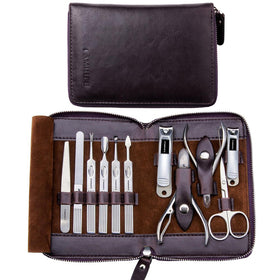 FAMILIFE 11-in-1 manicure set with travel case for on-the-go grooming.