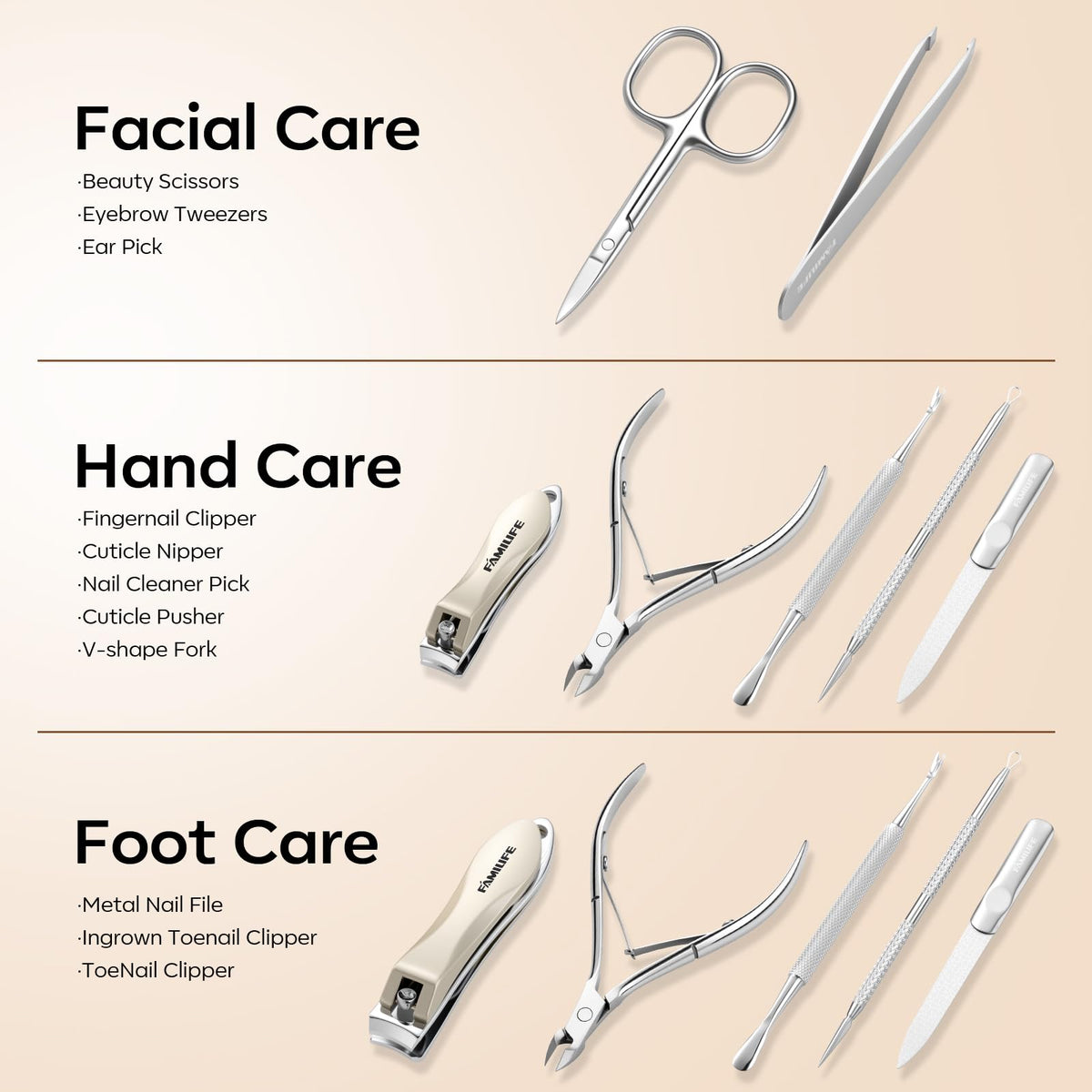 FAMILIFE cuticle nippers in stainless steel for clean cuticle work.