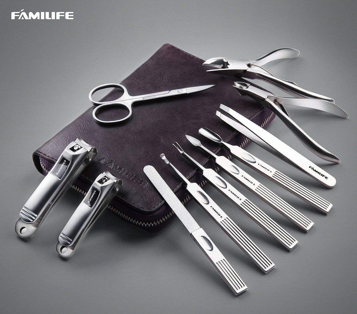 FAMILIFE fingernail clipper close-up, durable stainless steel for daily use.