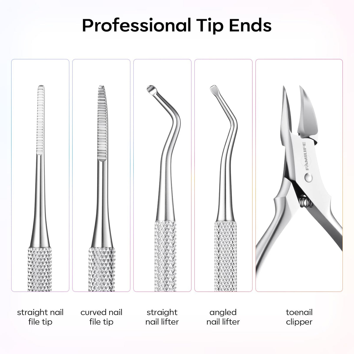 FAMILIFE ingrown nail file double-ended for detailing and smoothing edges.