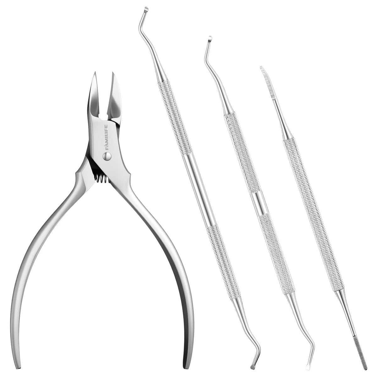FAMILIFE ingrown nail lifter deep under nail edge for gentle lifting.