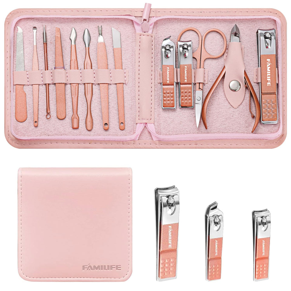 FAMILIFE manicure set with stainless steel tools designed for durability