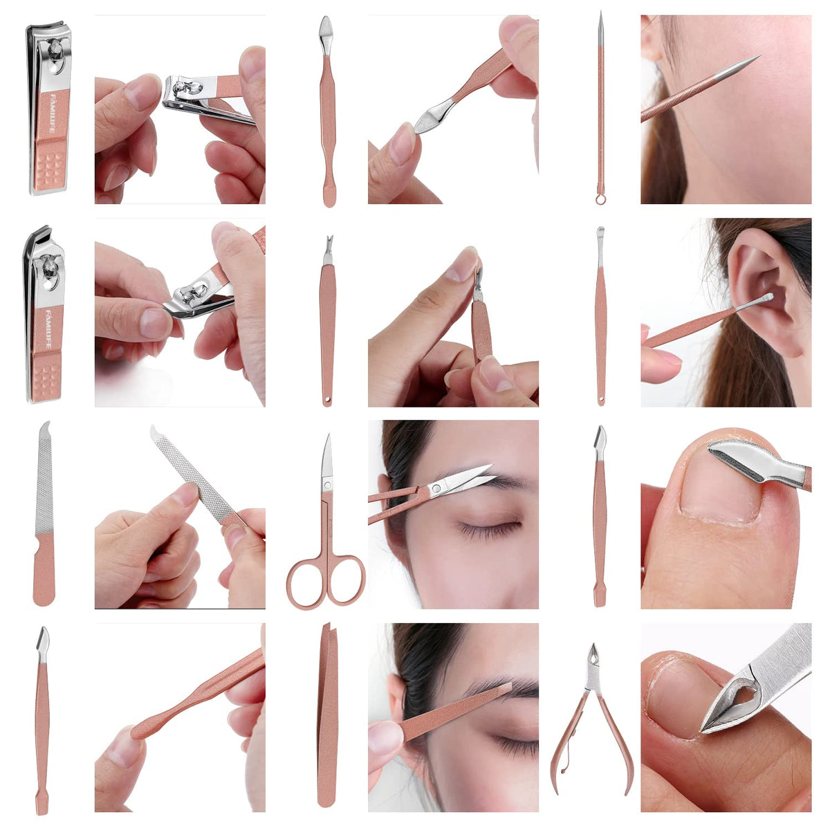 FAMILIFE cuticle trimmer and tweezers with sharp tips for detail work