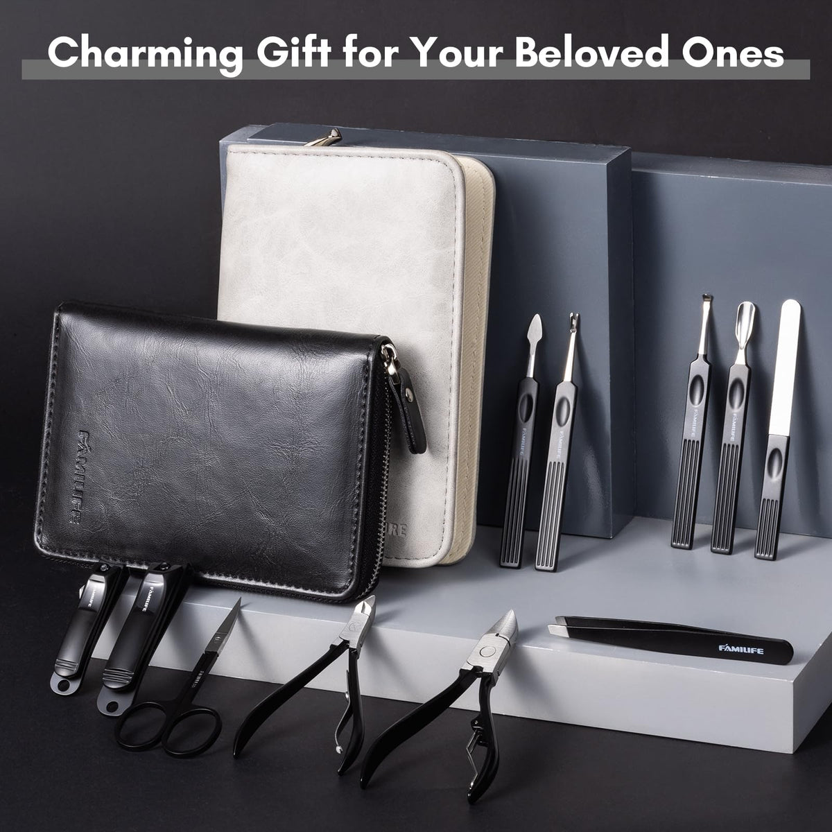 FAMILIFE stainless steel manicure tools durable and easy to clean.