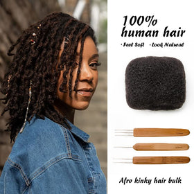 FAMILOCS Afro kinky bulk close-up illustrating realistic texture for dreadlock projects