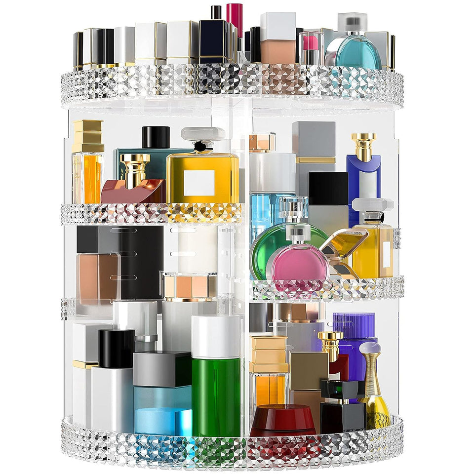 Famitree 360 rotating makeup organizer top view for easy access to cosmetics