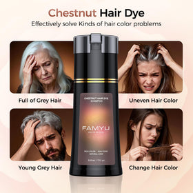 Famyu hair color shampoo application process demonstrating simple steps.