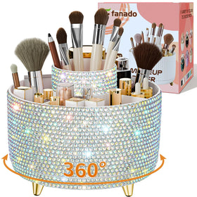 Fanado Bling diamond-wrapped makeup organizer with sparkling surface for vanity