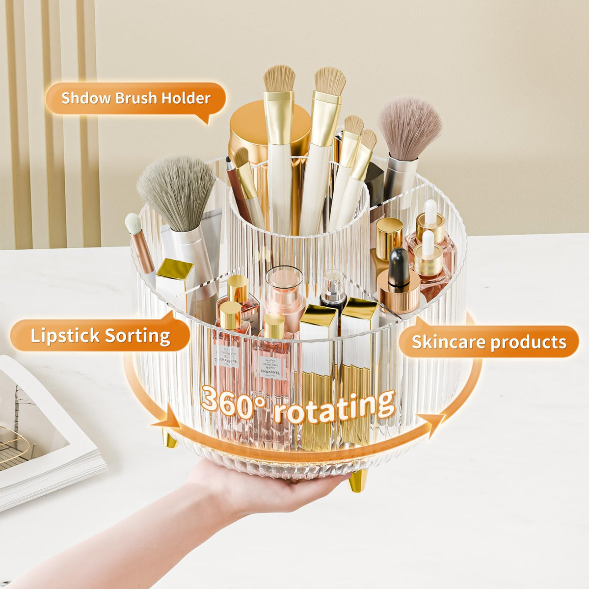 Fanado clear makeup brush holder showing contents at a glance