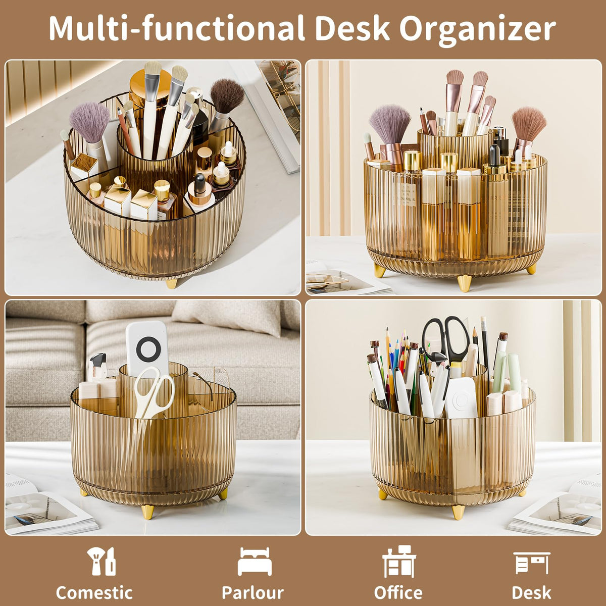 Fanado five-compartment organizer neatly stores brushes, lipstick, and skincare.