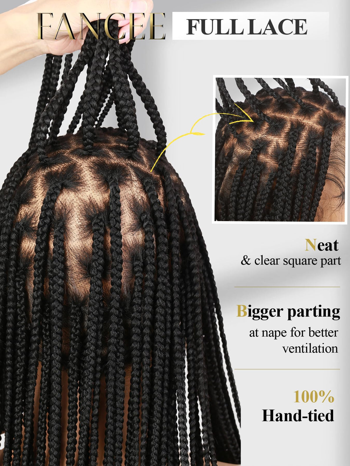 100% hand-tied braids for authentic movement.