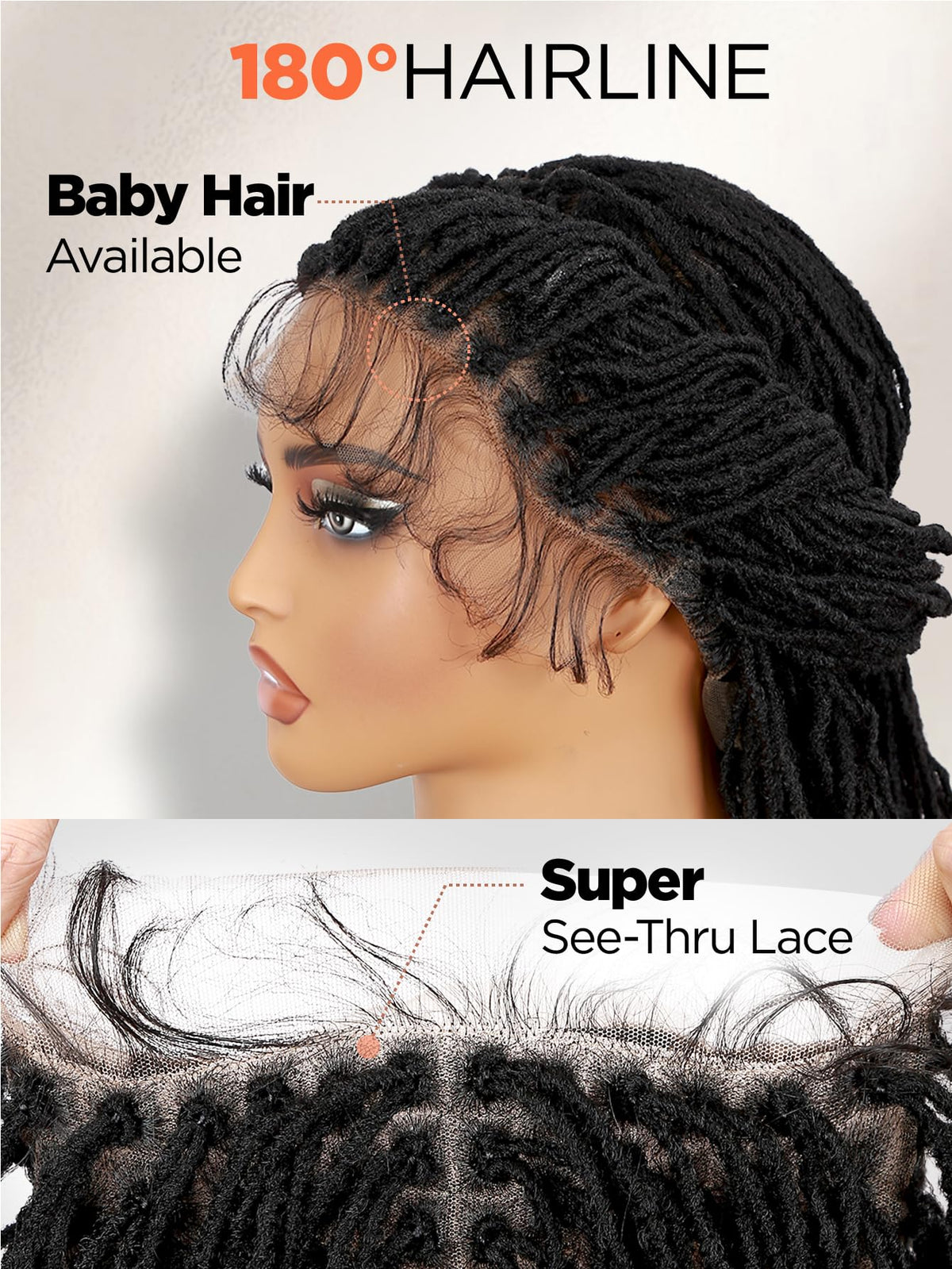 FANCEE baby hair detail, close-up front, refined hairline realism.