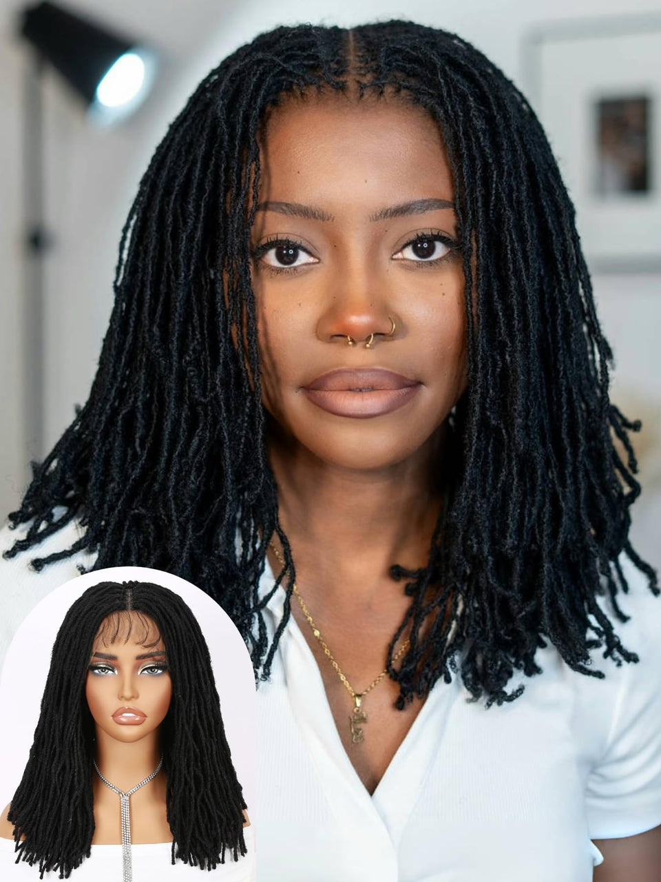 FANCEE full lace faux locs wig front view, lightweight and comfortable for daily wear.