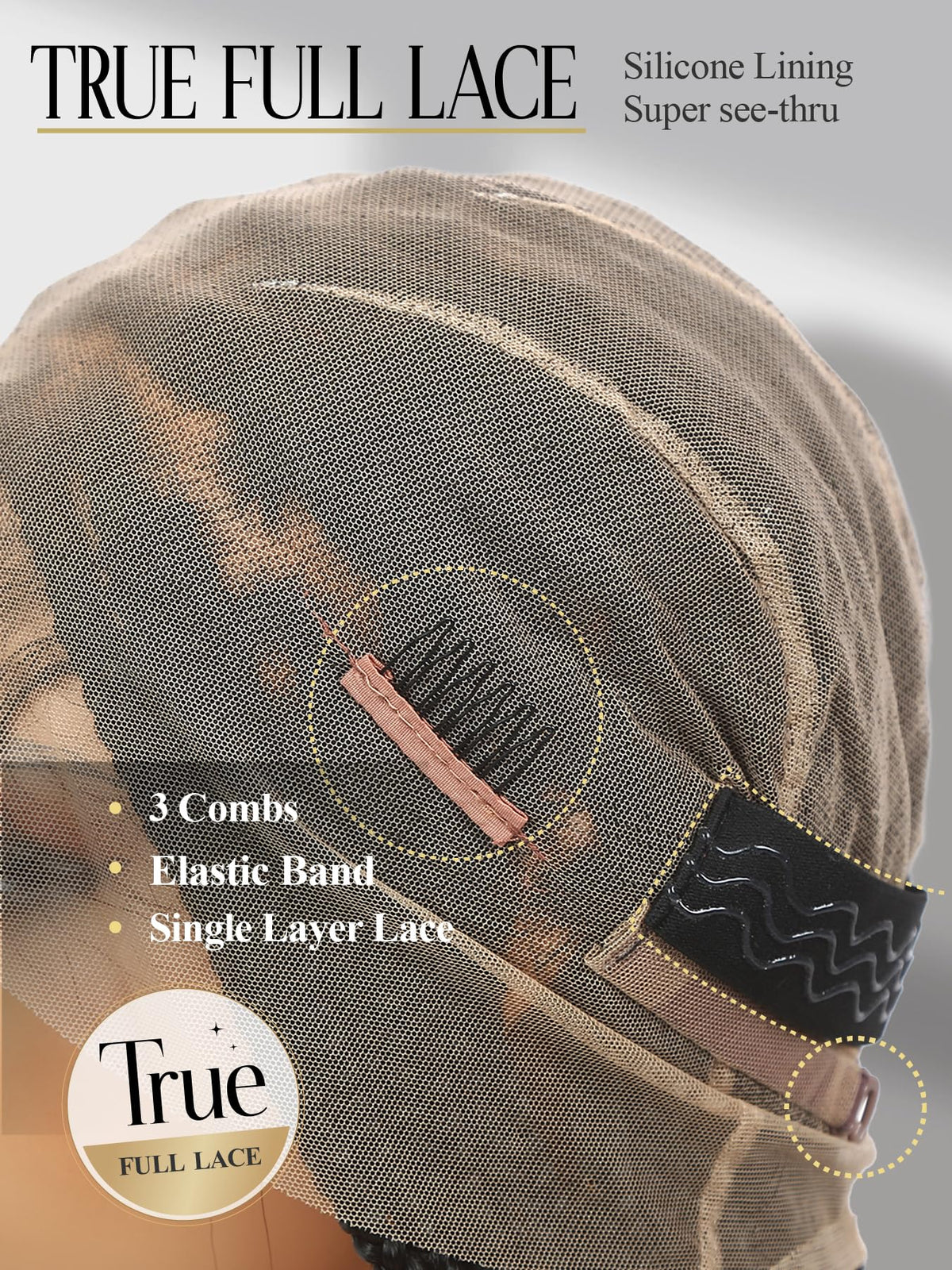 Knotless square part design supports flexible styling.