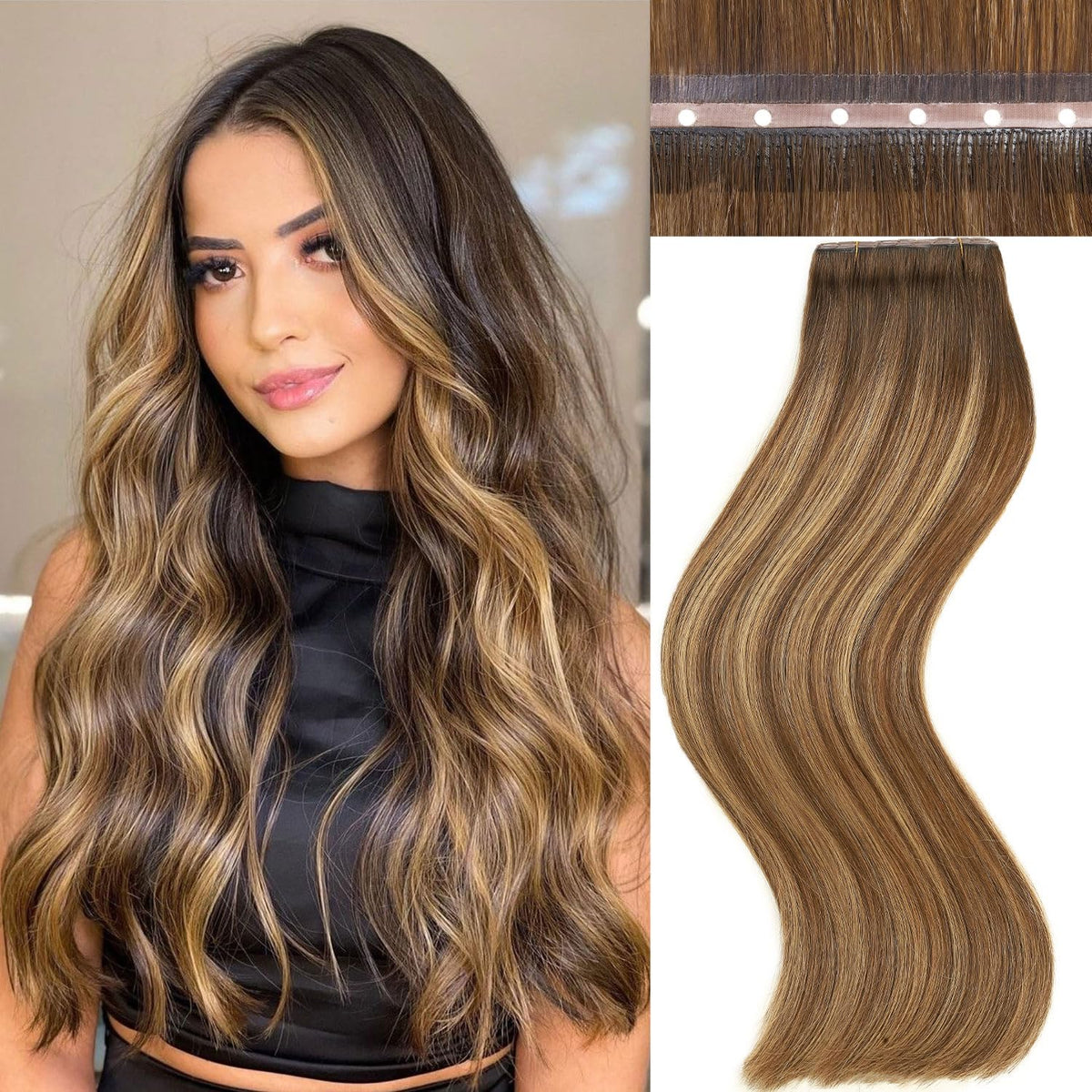 FANCEE Twin Tab Butterfly Genius OVO weft provides natural volume in brown highlight.