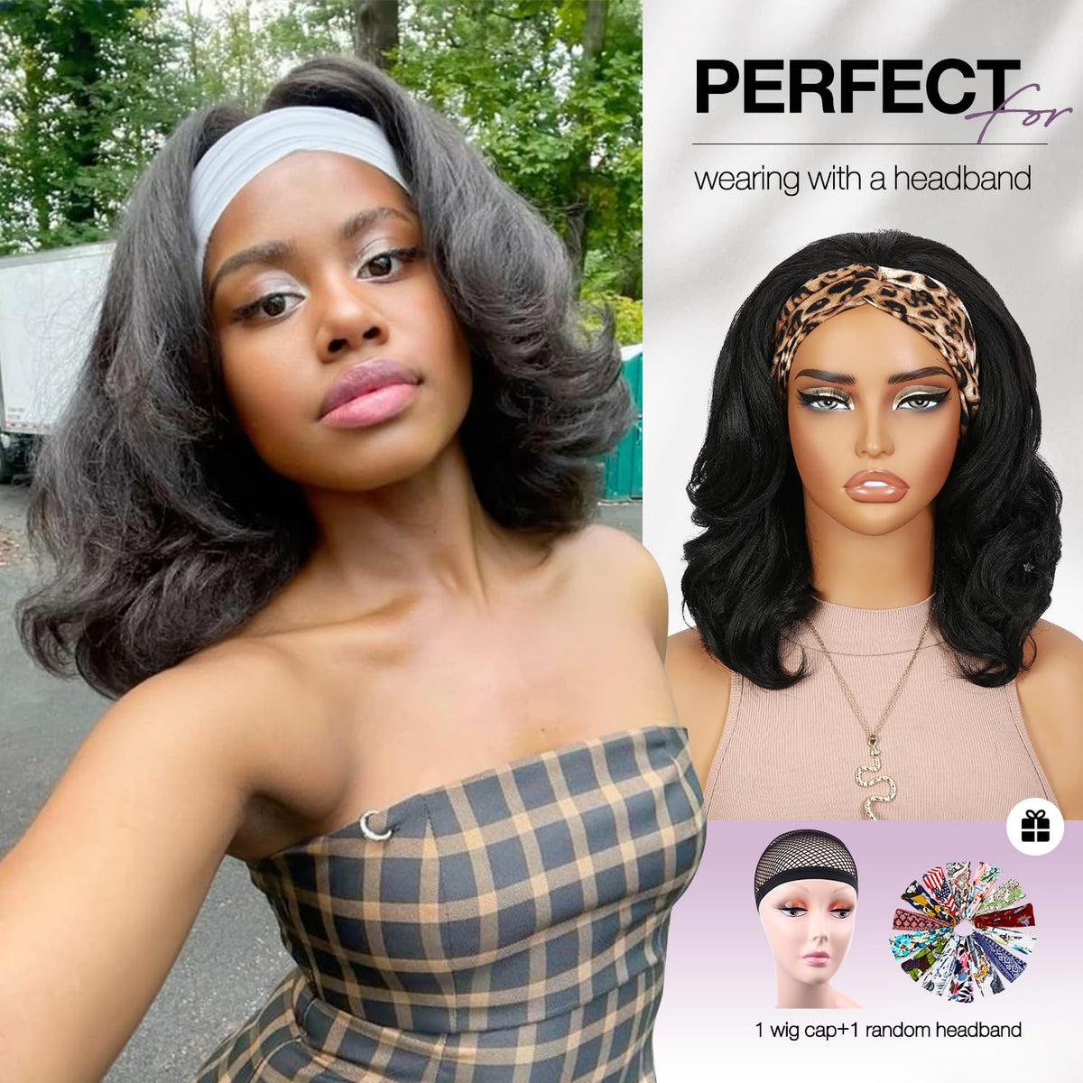 FANCEE Yaki Curly Half Wig with adjustable straps and combs for secure fit