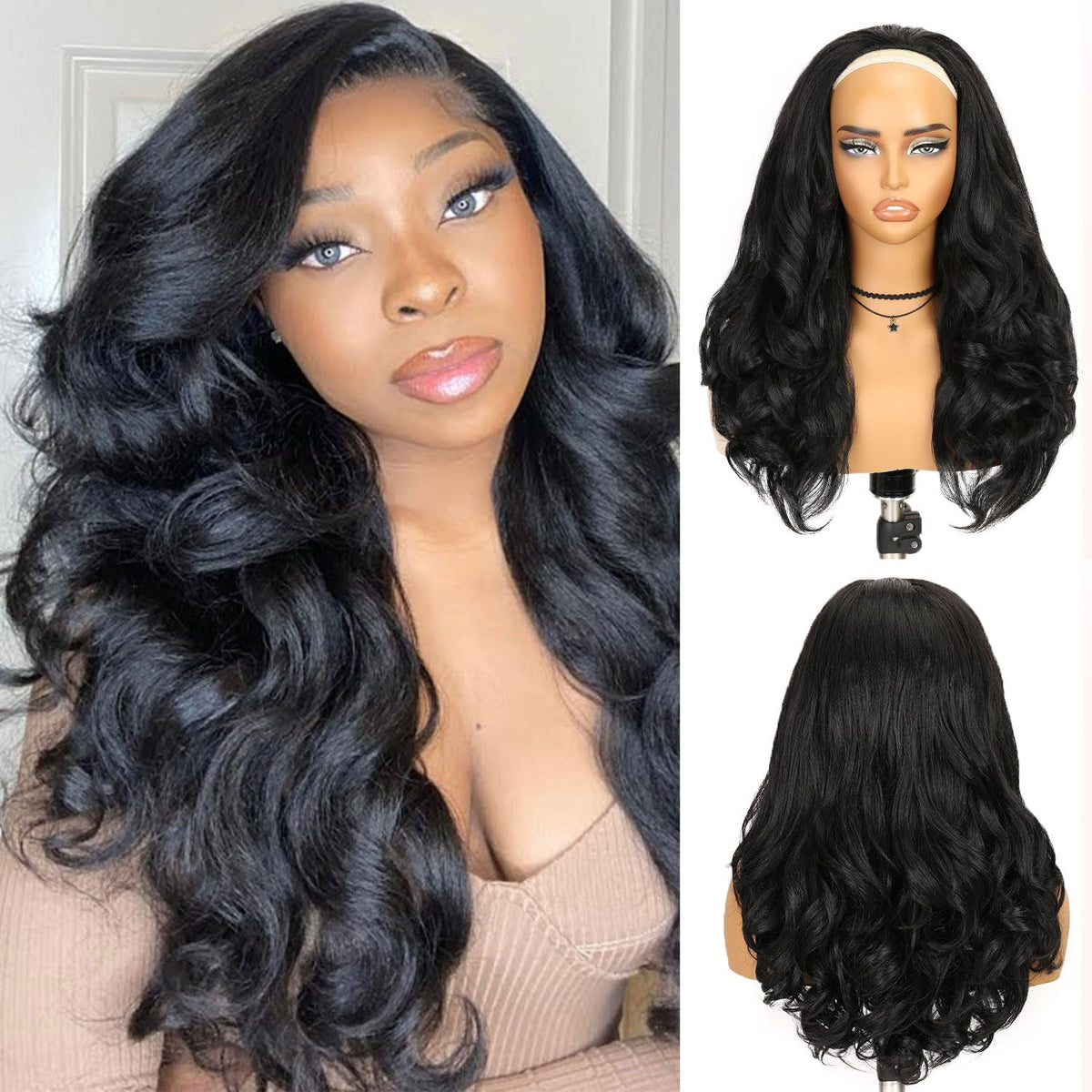 FANCEE Yaki Curly Half Wig with headband attachment for secure, glue-free wear.