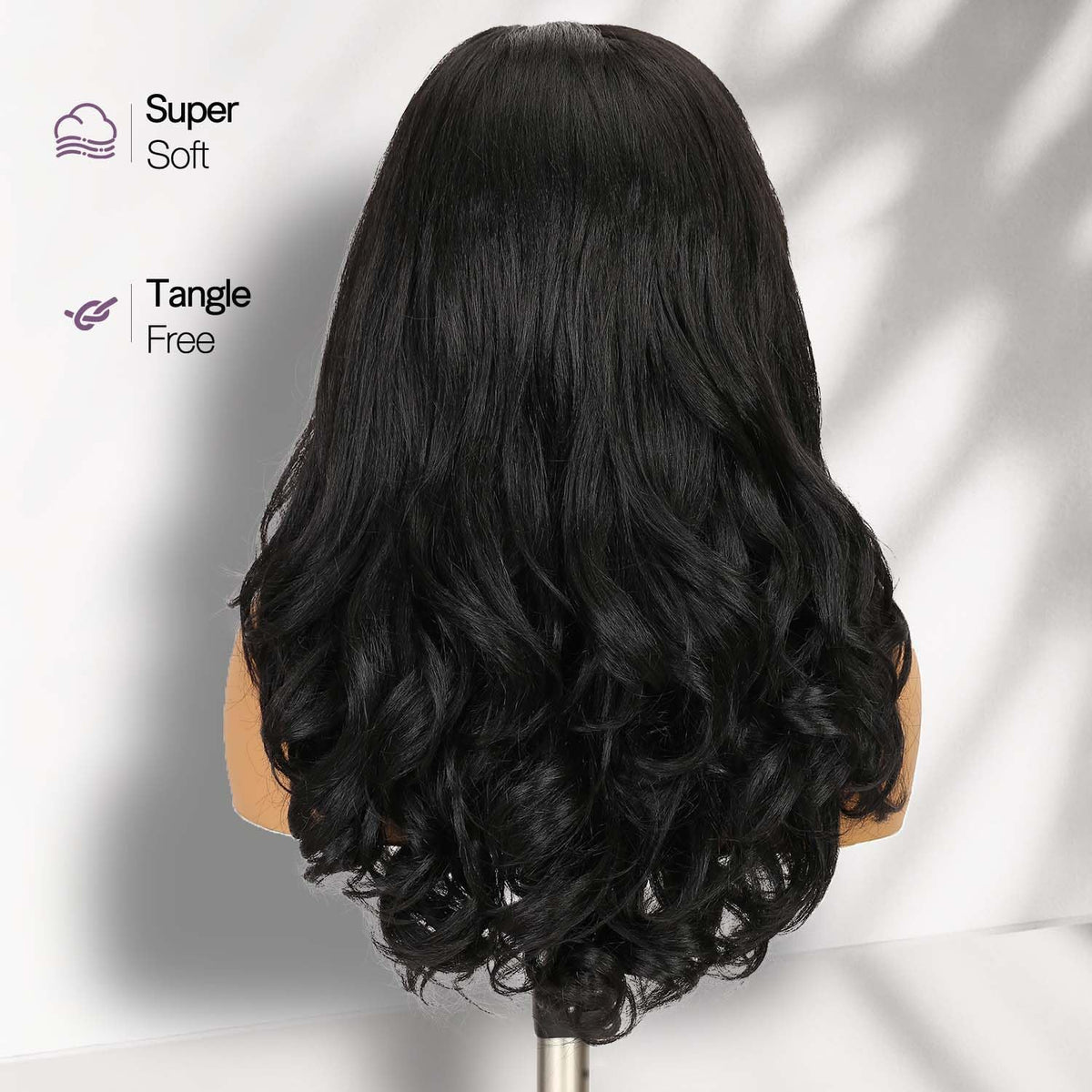 FANCEE Yaki Curly Half Wig features natural black color with easy upkeep.