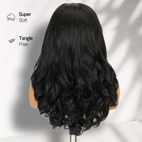 FANCEE Yaki Curly Half Wig features natural black color with easy upkeep.