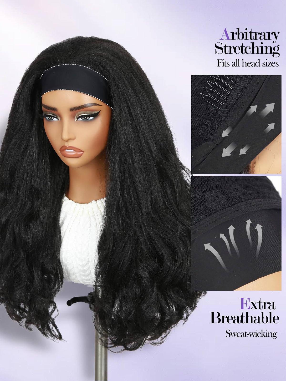 FANCEE Yaki Wavy Headband Wig back view with curly ends and volume