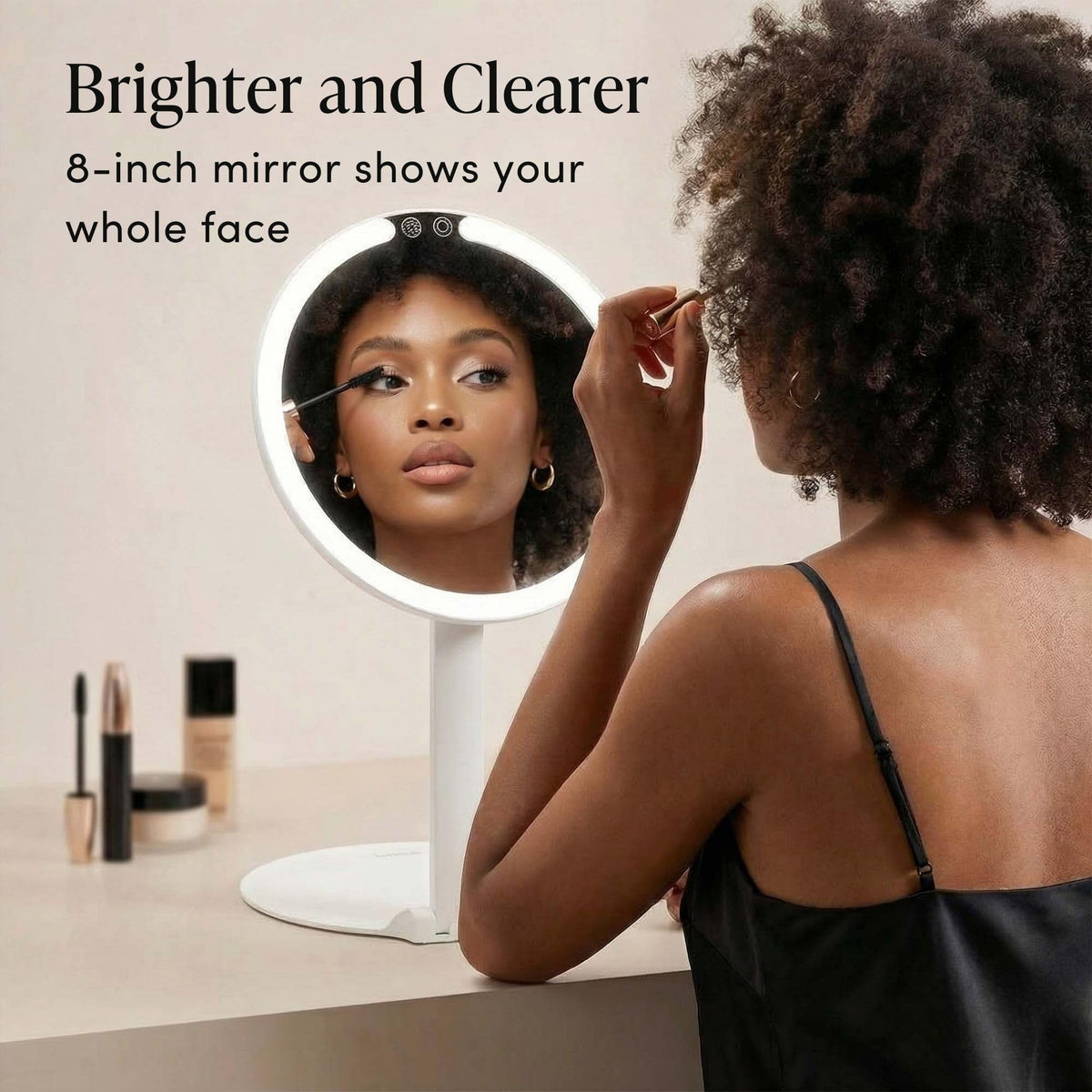 Fancii Abigail dimmable lighting enhances makeup application in various environments.