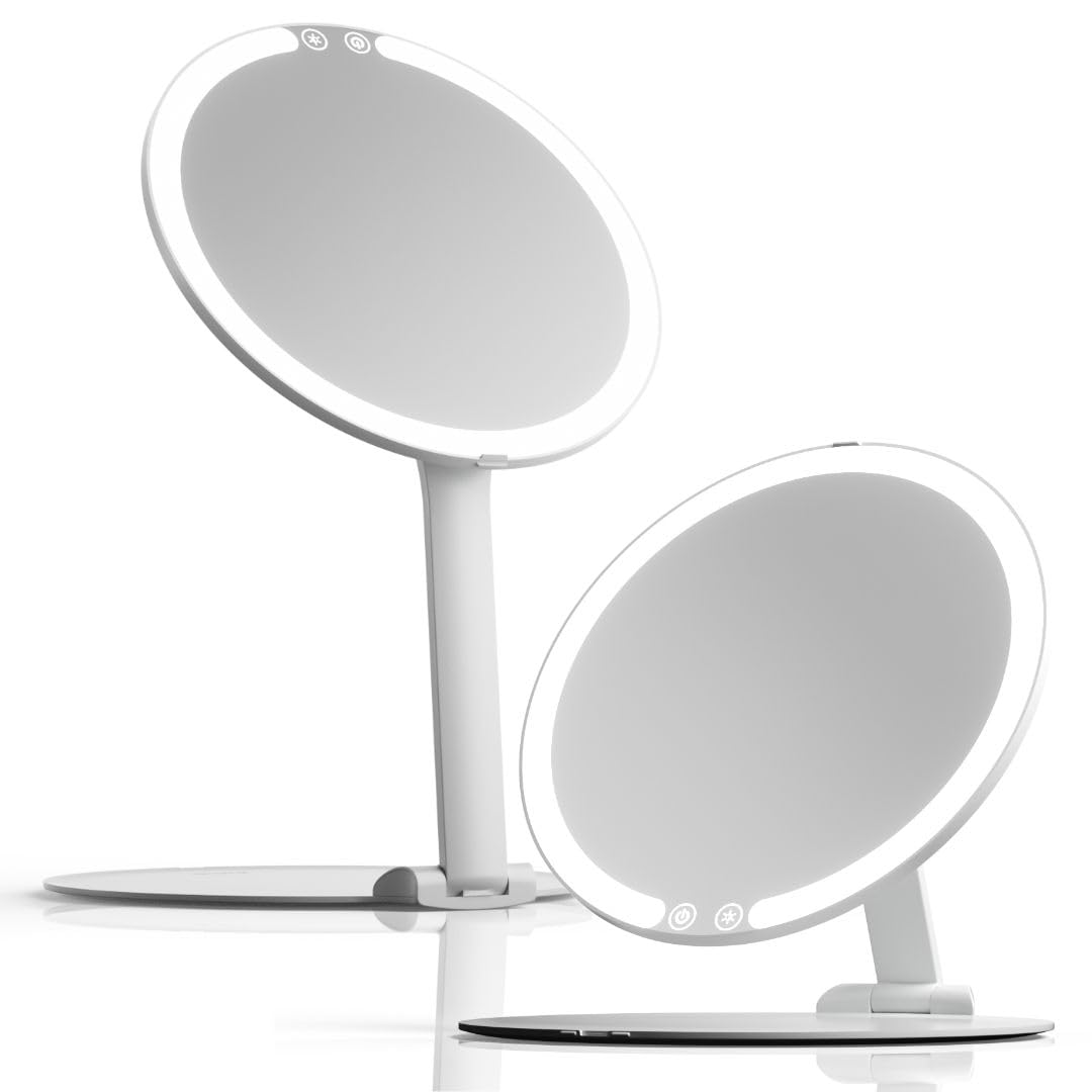 Fancii Abigail 8-inch LED travel mirror with foldable stand for effortless viewing angles.