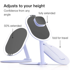 Fancii adjustable-height mirror transitions from handheld to vanity use.