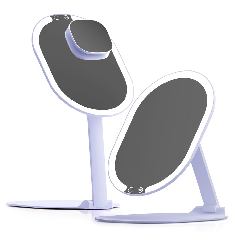 Fancii LED makeup mirror in purple offers full-view precision on the go.