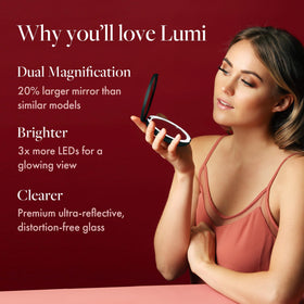 Fancii Lumi portable folding mirror fits purses for quick on-the-go touch-ups.