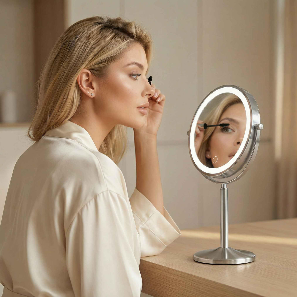 Fancii 10x magnification aids precise eyeliner and brow tweezing.