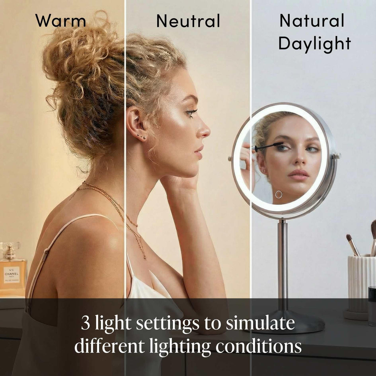 Fancii dimmable LED settings mimic day, evening, and cozy lighting.