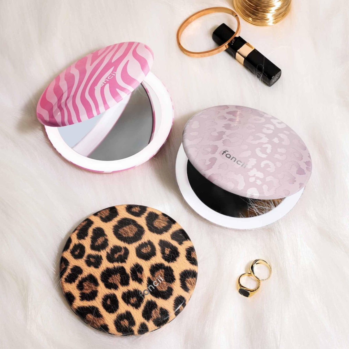 Fancii Taylor Cosmic Leopard compact mirror fits in a purse