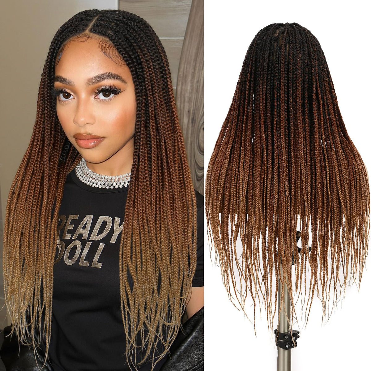 Fancy Hair Braided Wig ombre 1B/30/27 close-up shows natural texture and dimensional color.