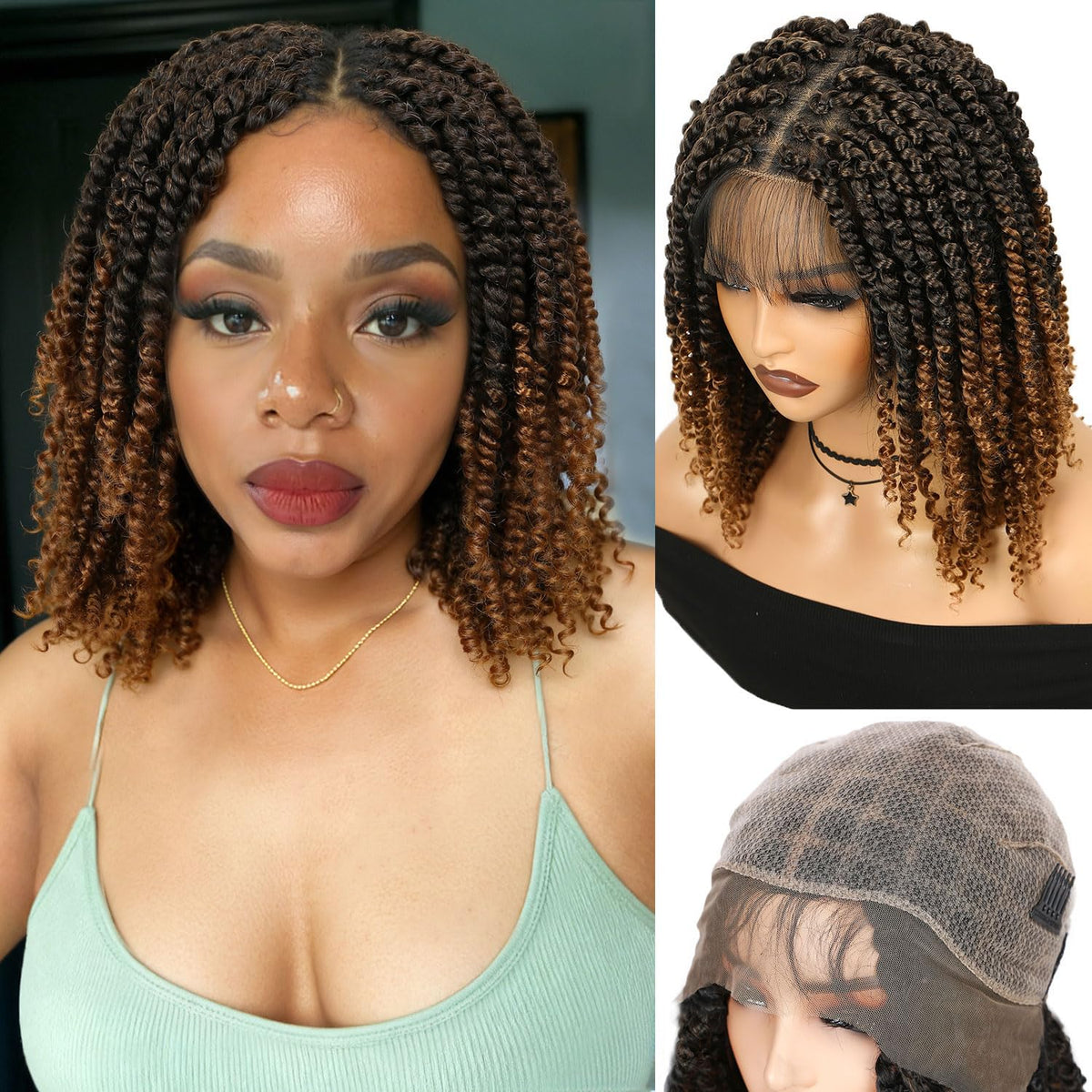 Fancy Hair double full lace wig front view with natural baby hairs for seamless hairline.