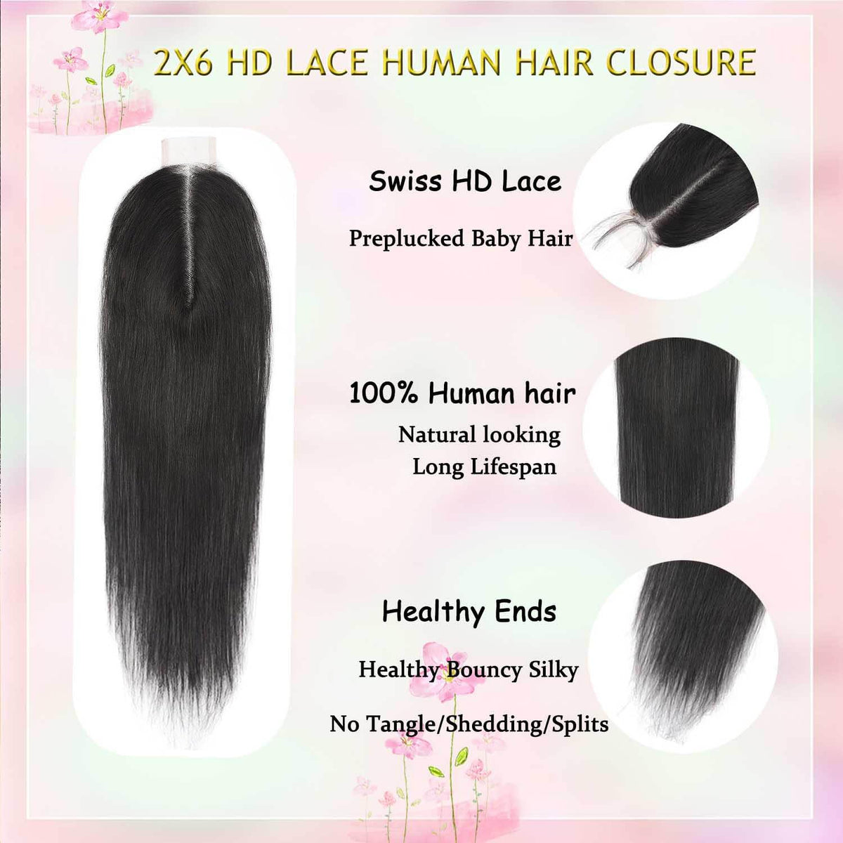 FancyCow 2x6 HD lace closure on straight hair for a sleek, low-maintenance look