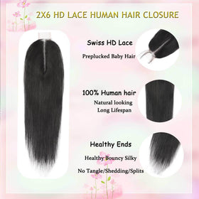 FancyCow 2x6 HD lace closure on straight hair for a sleek, low-maintenance look