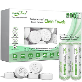Fancyou compressed towel tablet pack front view, ultra-portable cleaning companion for travel
