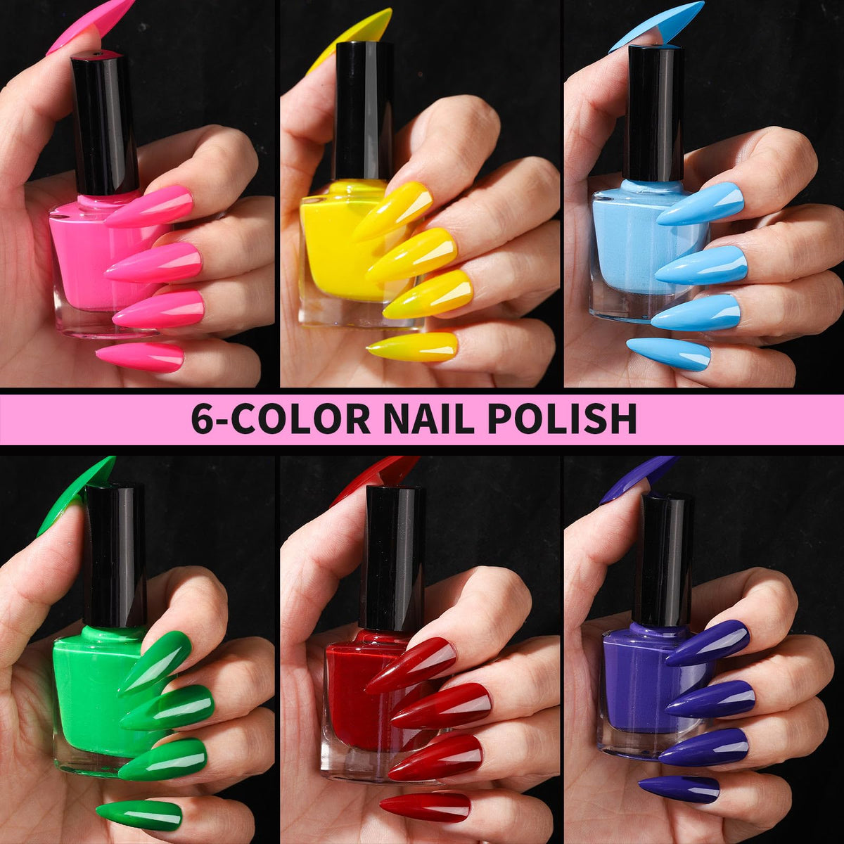 FANDAMEI 6-color water-based polishes offer vibrant color with quick drying.