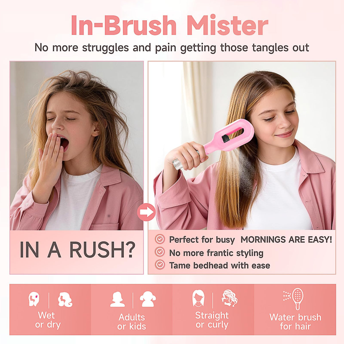 Fangtaiabc Hairbrush Mister features a compact design for travel-ready touch-ups.