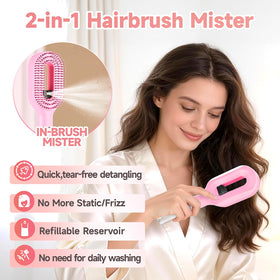 Fangtaiabc Hairbrush Mister demonstrates mist spray action for quick dampening during styling.