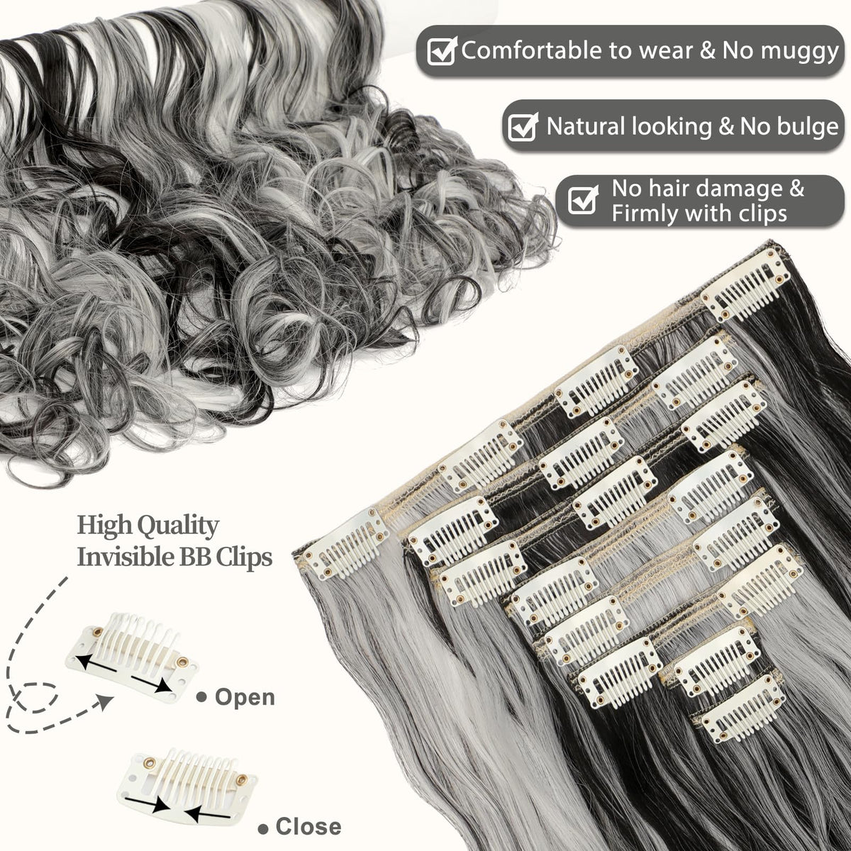Fanguilar 3-clip wefts add targeted volume along the crown.