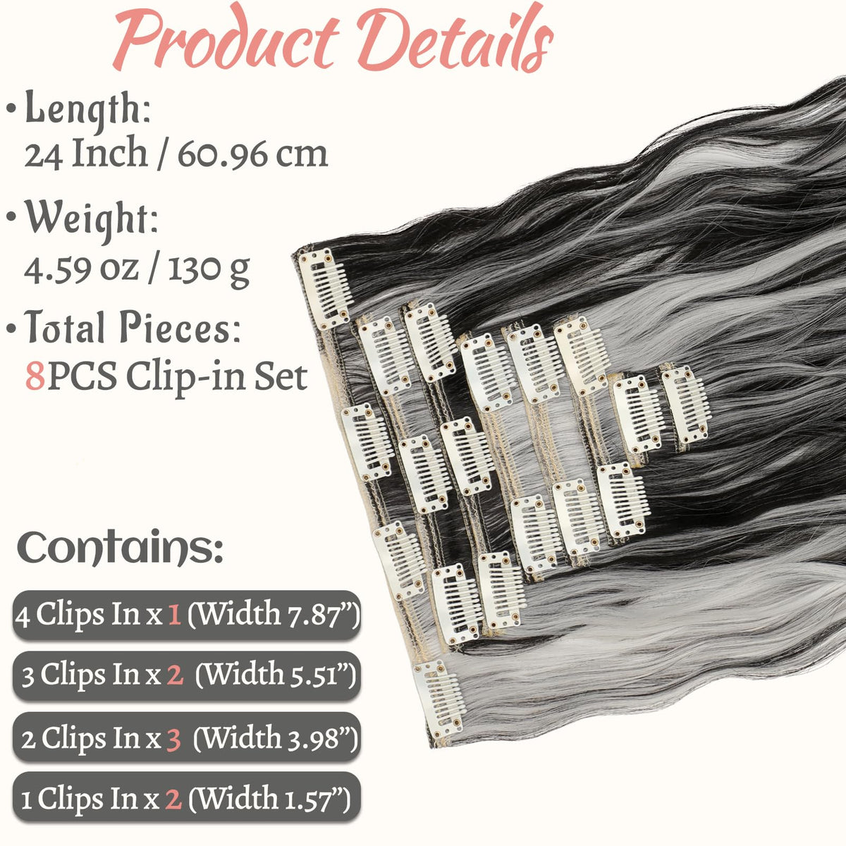 Fanguilar 4-clip weft design helps secure and blend with natural hair.
