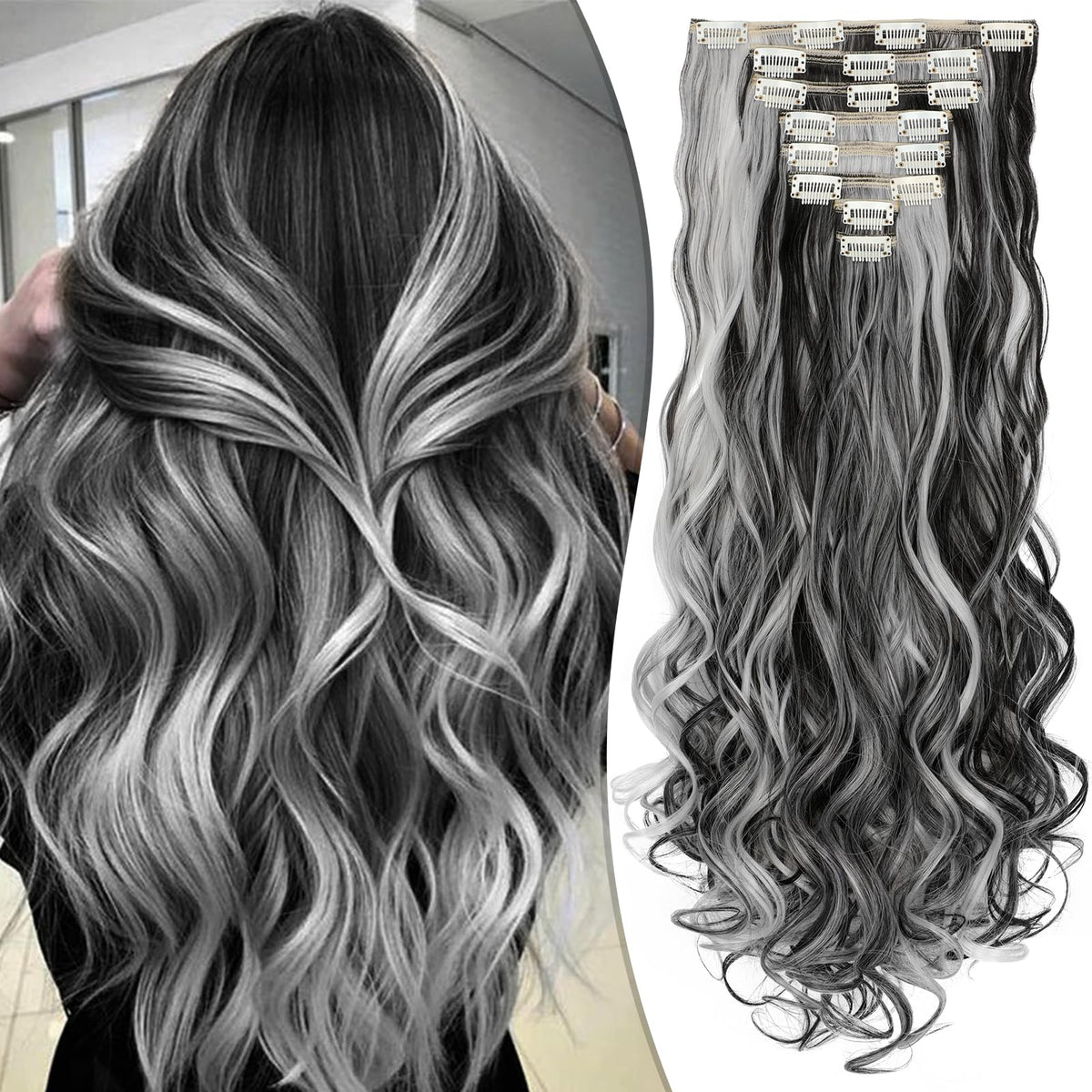 Fanguilar clip-in extensions in 24inch long wavy style for instant volume.