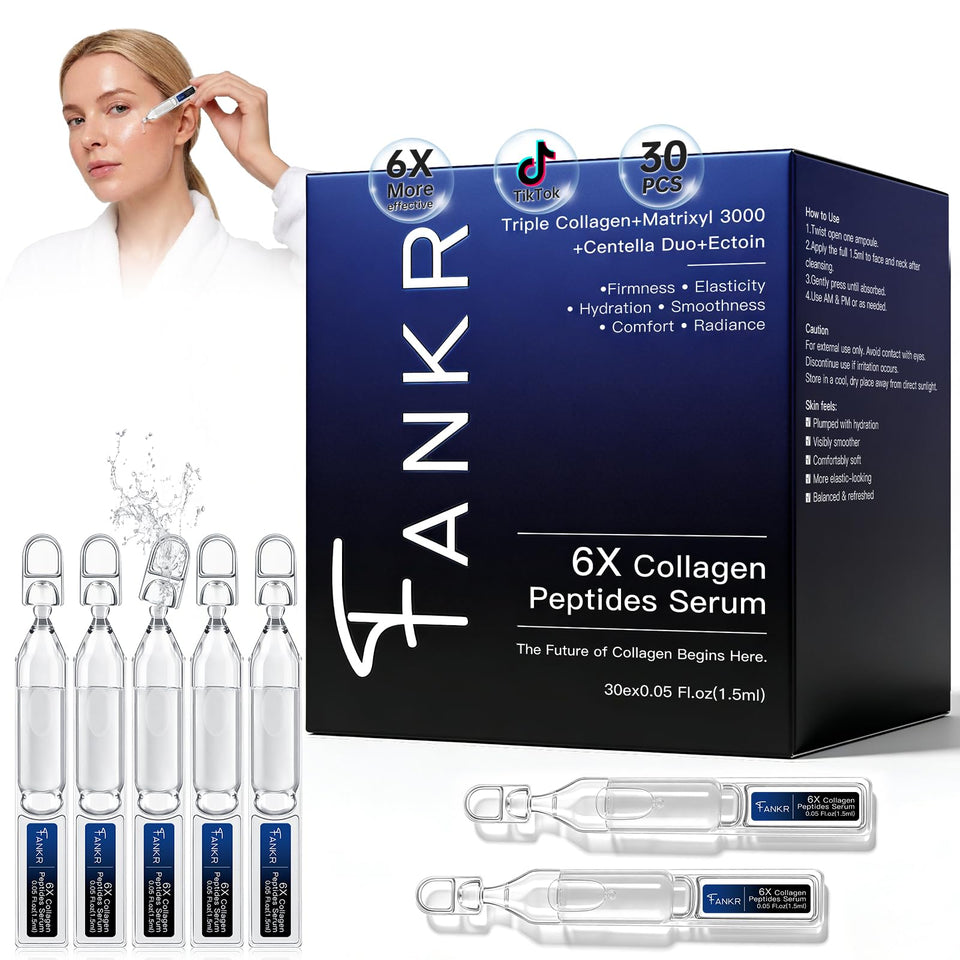 Fankr 6X Collagen Serum bottle shows premium hydration and smoother complexion.